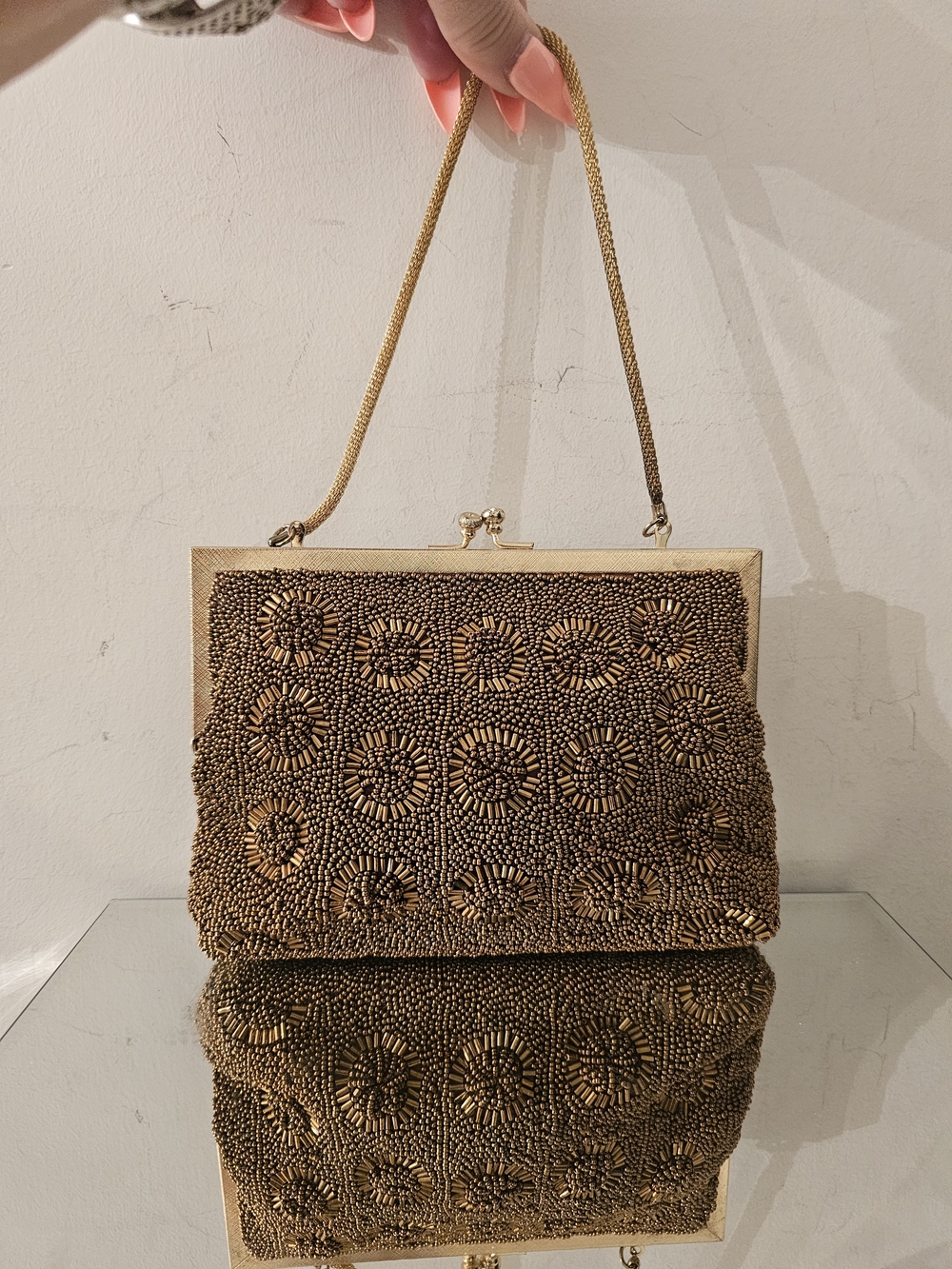 Stunning Vintage Walborg 1950s Mid  Century Glass Beaded Evening Clutch